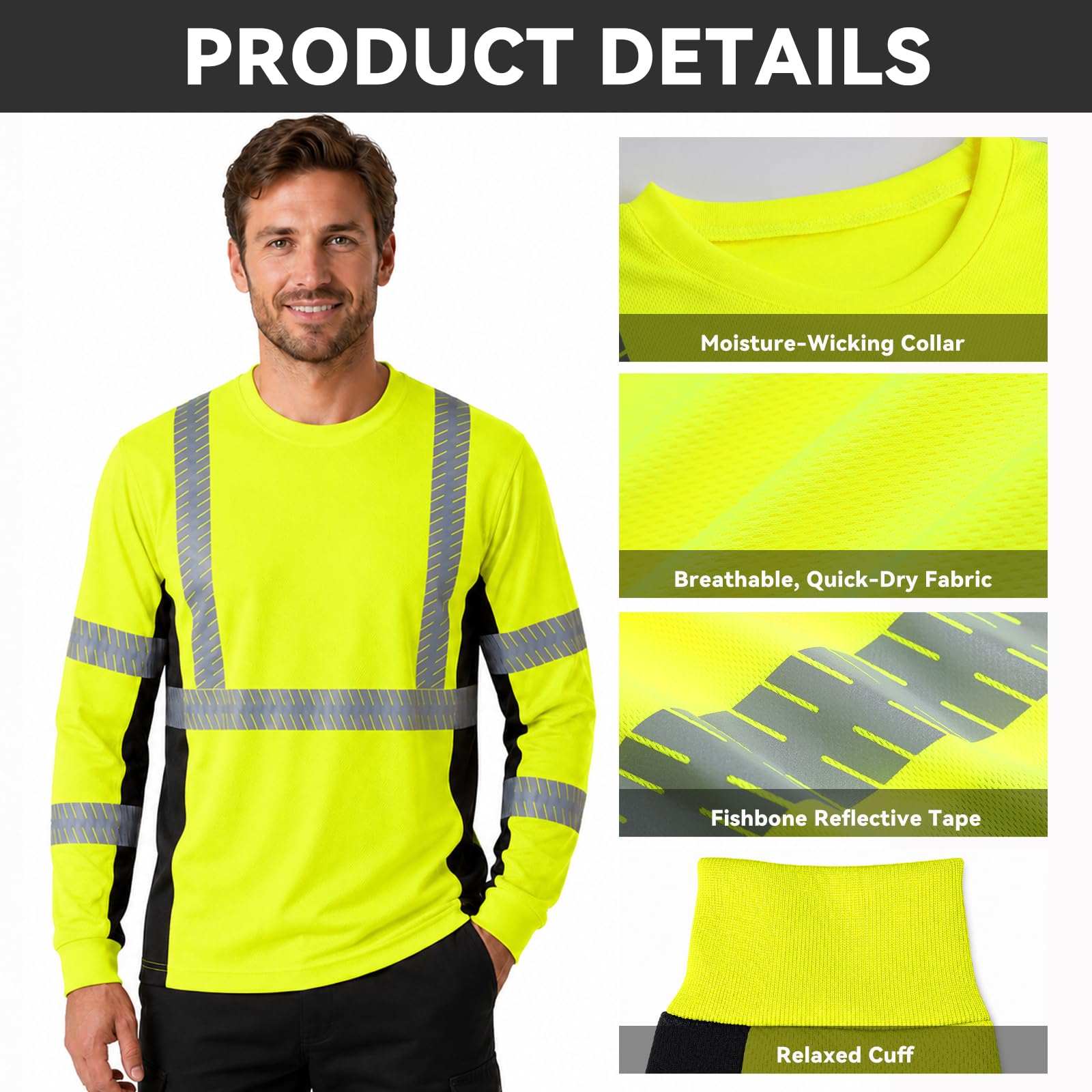 SMASYS Safety Shirts with Silver Slanted Carving Reflective Tape