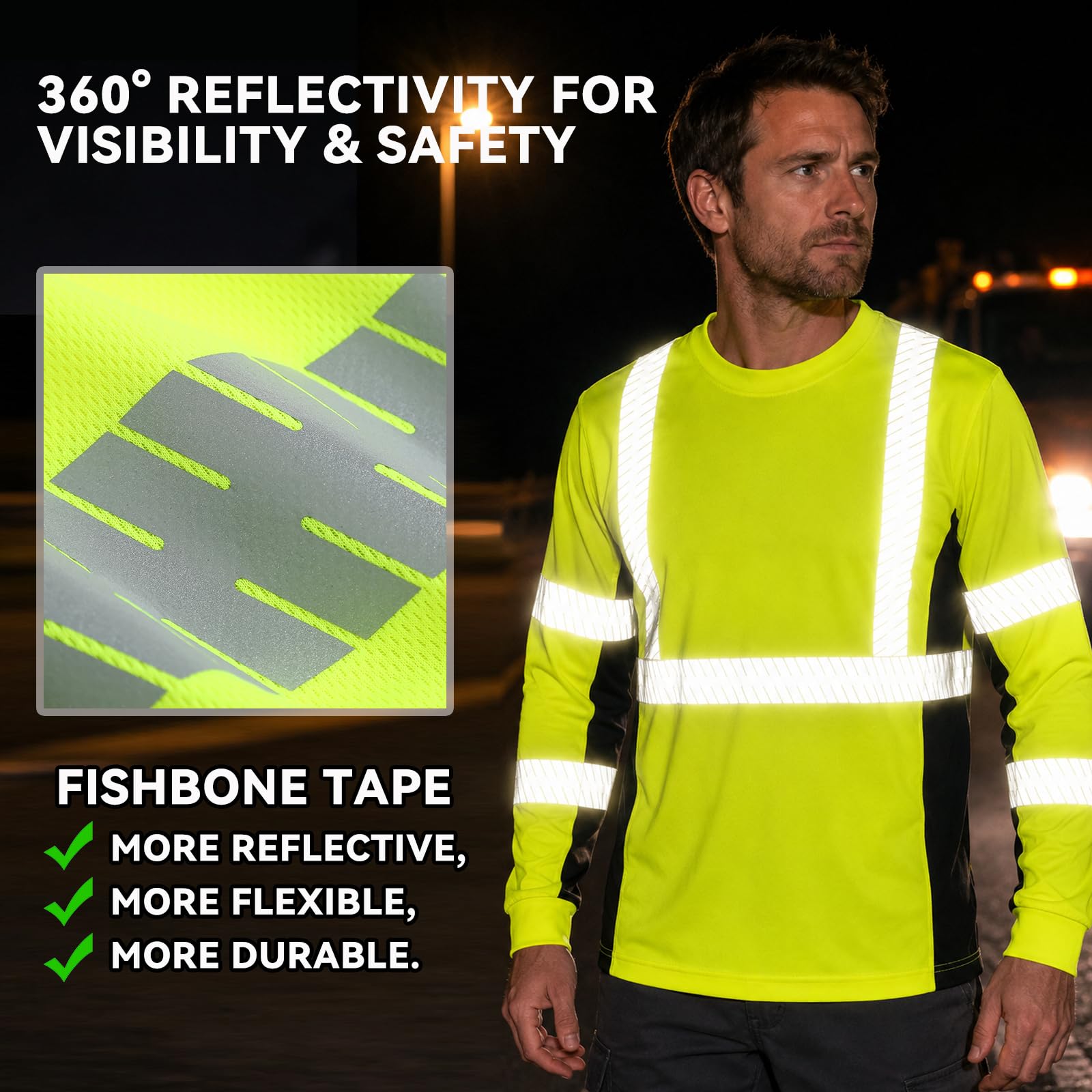 SMASYS Safety Shirts with Silver Slanted Carving Reflective Tape