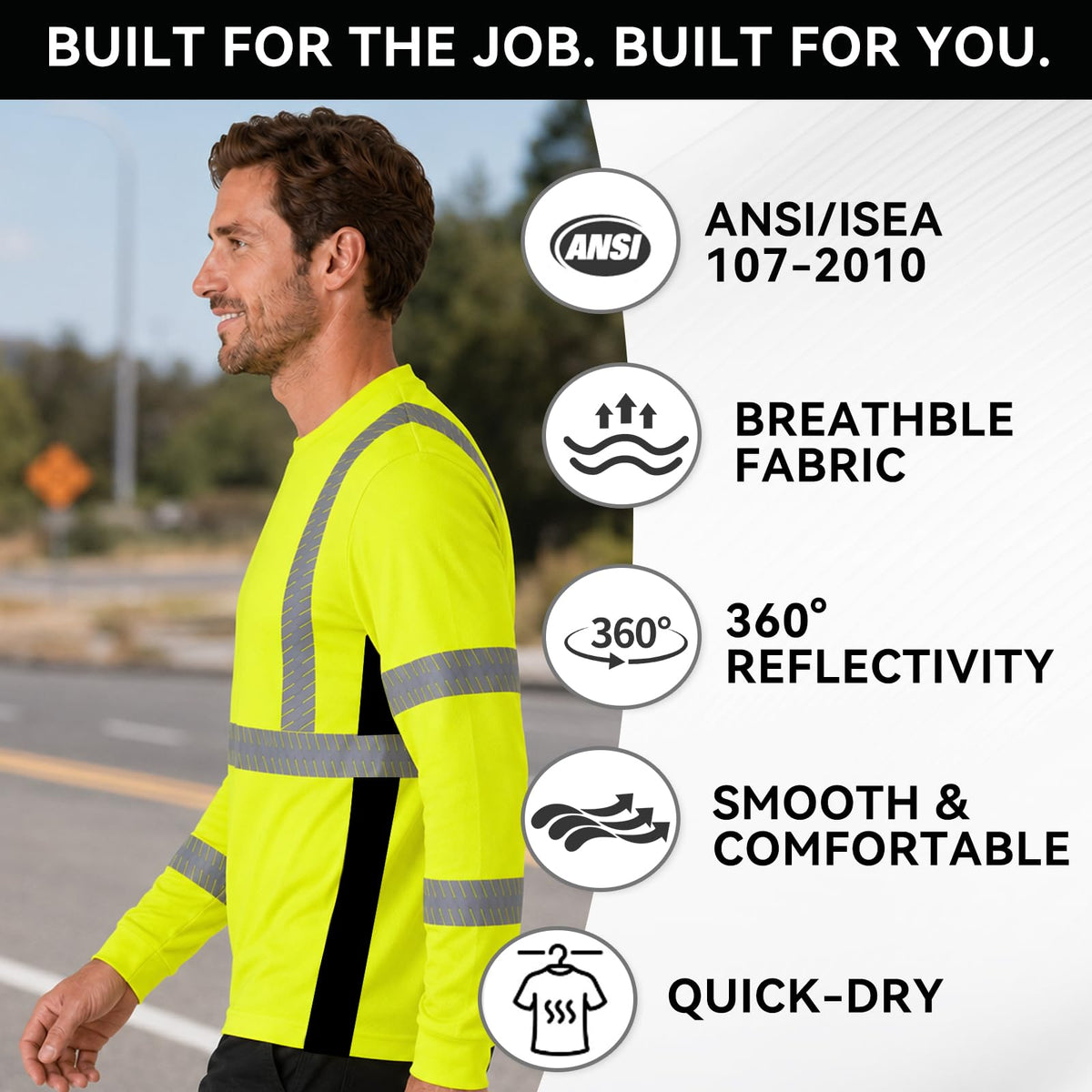 SMASYS Safety Shirts with Silver Slanted Carving Reflective Tape