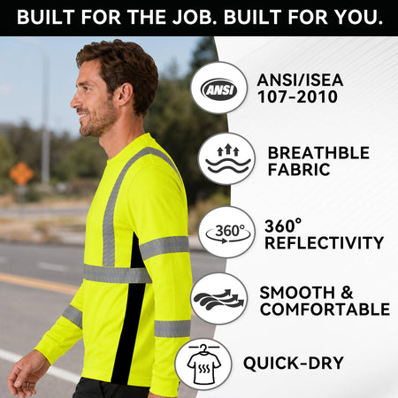 SMASYS Safety Shirts with Silver Slanted Carving Reflective Tape