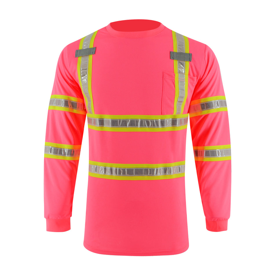 SMASYS High Visibility Long Sleeve Safety Work T Shirts with PVC Reflective Tape