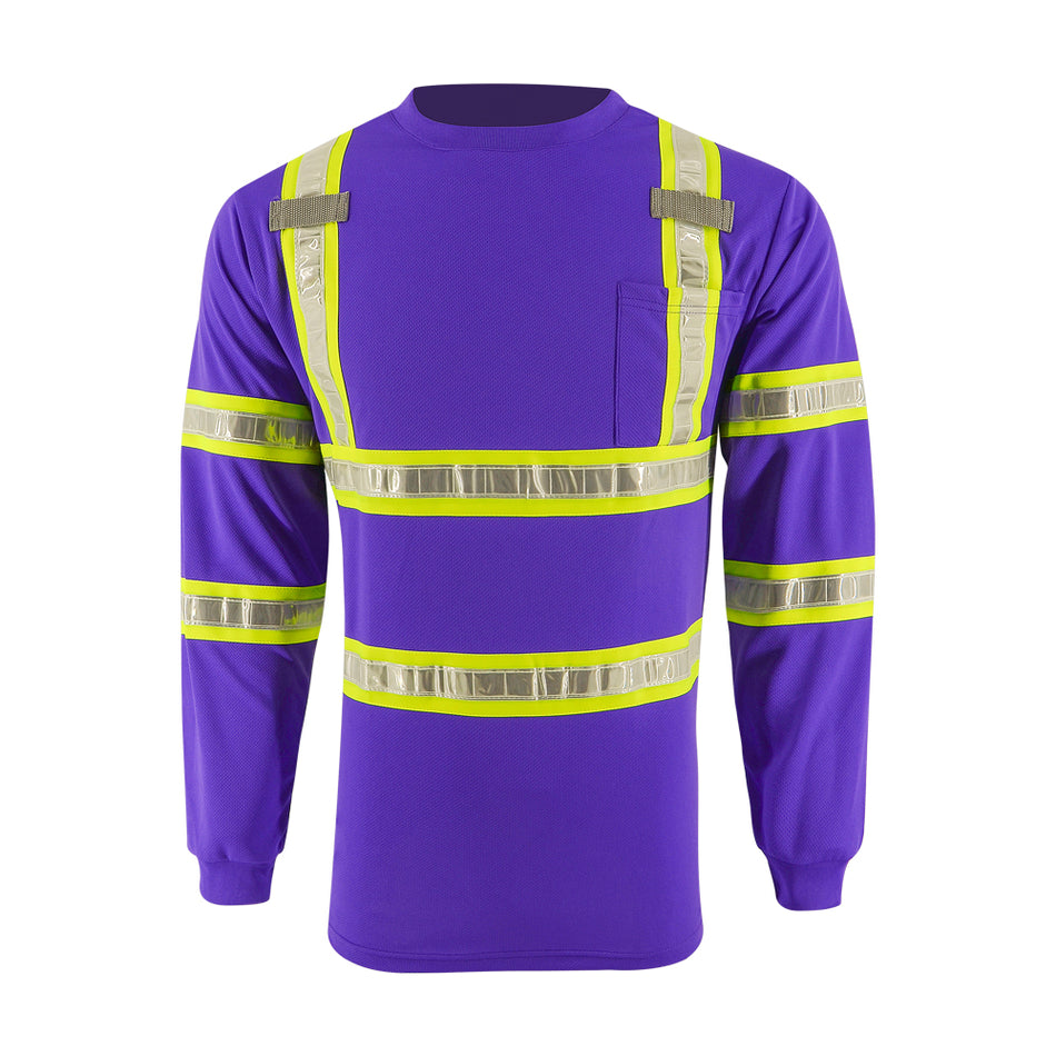 SMASYS High Visibility Long Sleeve Safety Work T Shirts with PVC Reflective Tape