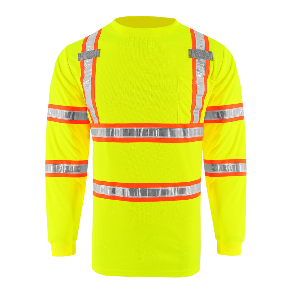 SMASYS High Visibility Long Sleeve Safety Work T Shirts with PVC Reflective Tape