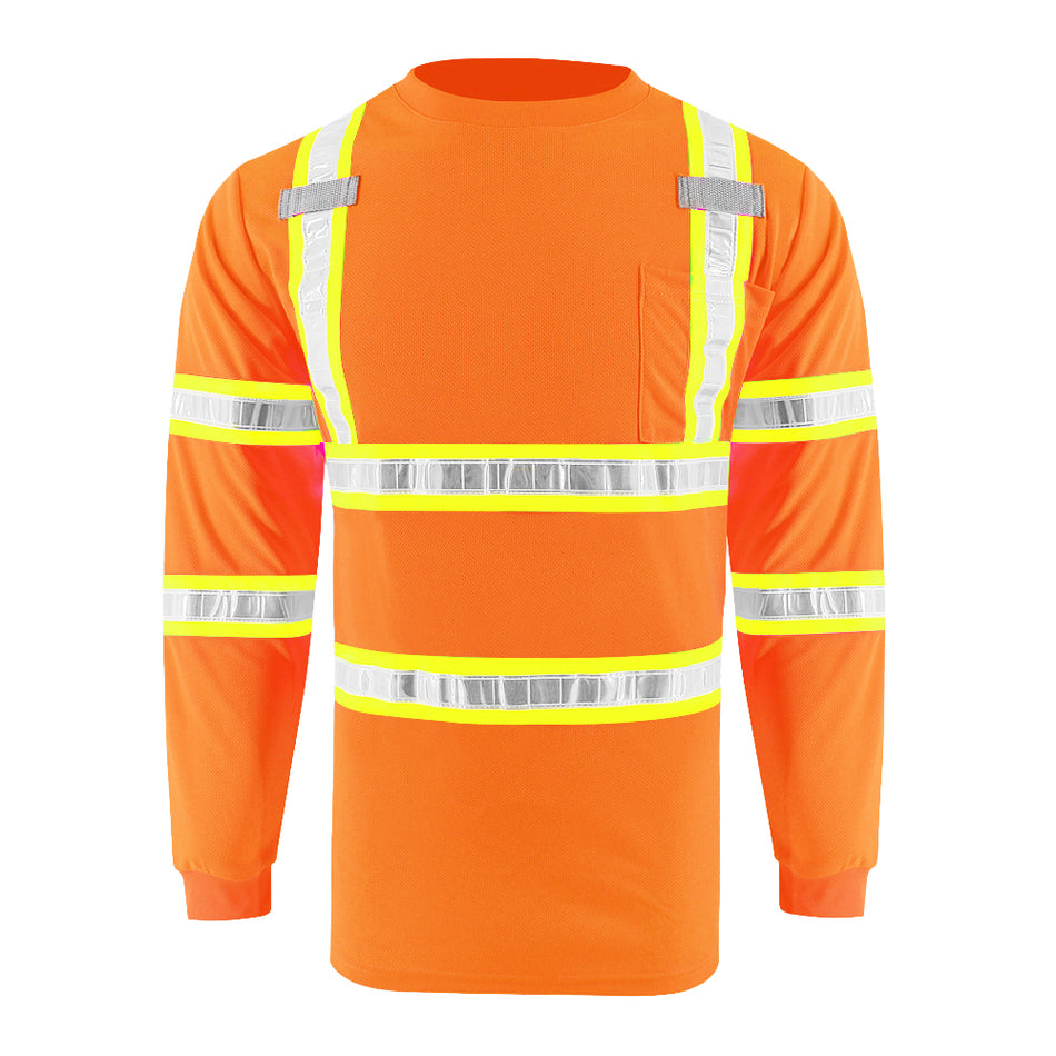 SMASYS High Visibility Long Sleeve Safety Work T Shirts with PVC Reflective Tape
