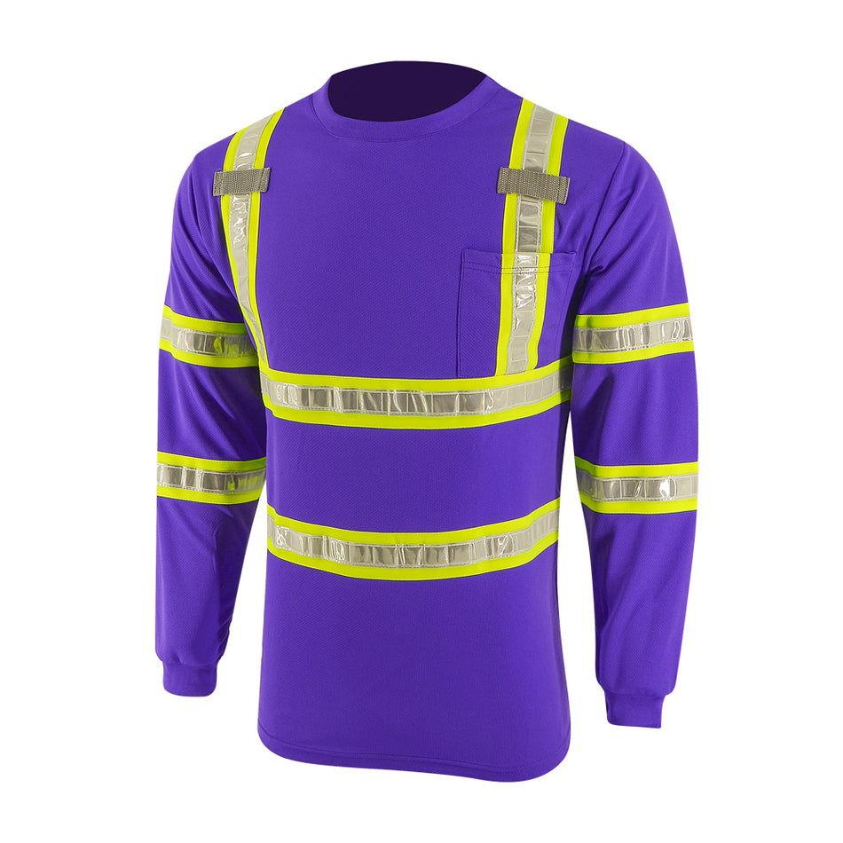 SMASYS High Visibility Long Sleeve Safety Work T Shirts with PVC Reflective Tape