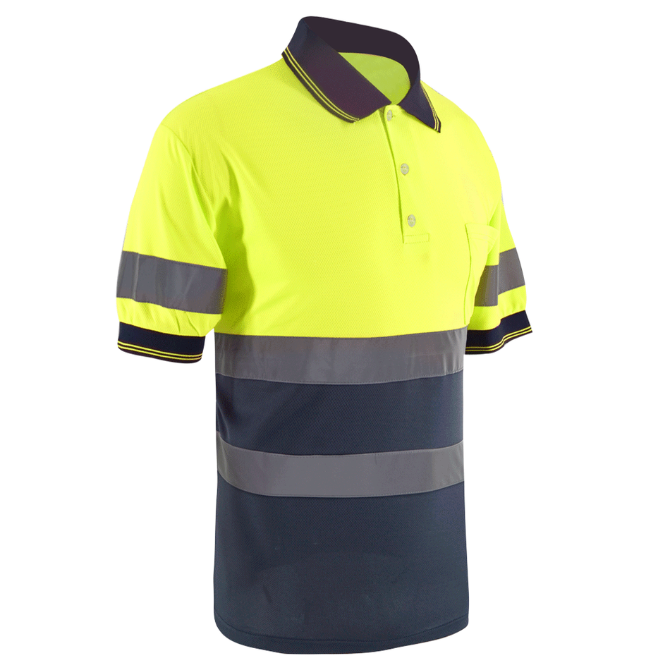 SMASYS Quick Dry Hi Vis Polo Shirt, Safety T-shirt with Black Bottom