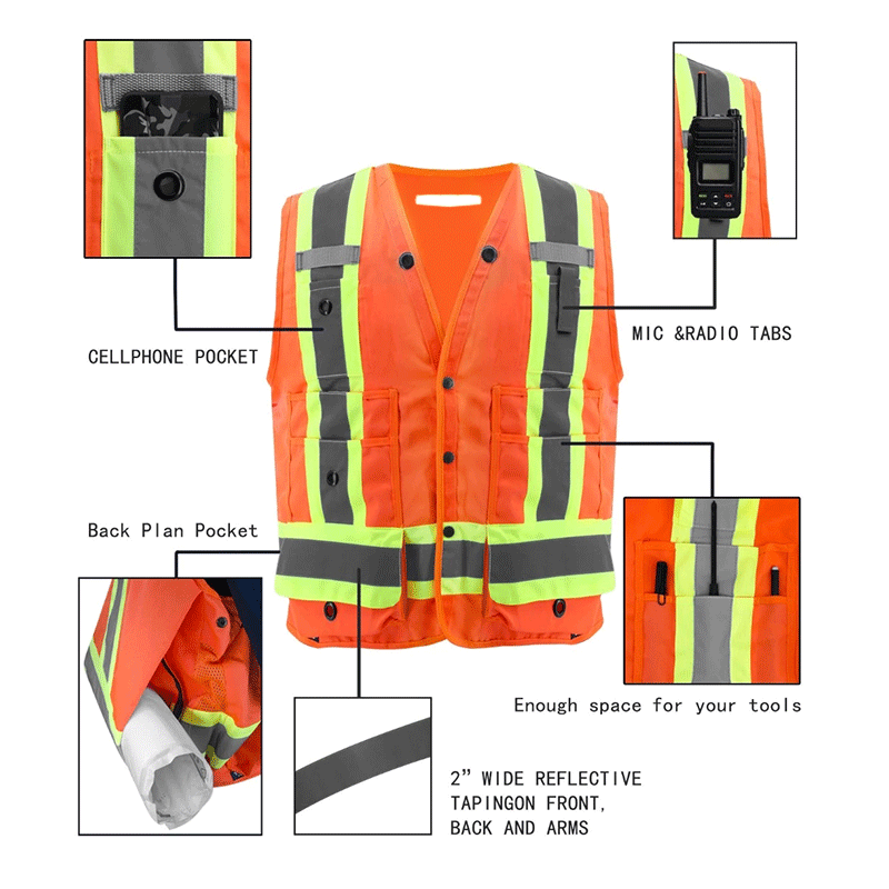SMASYS Multi 8 Pockets Heavy Duty Back Cross Safety Vest