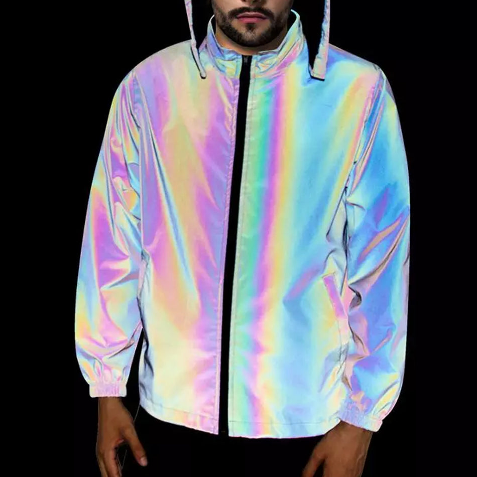 SMASYS Outdoor Iridescent Fashion Glow Rainbow Reflective Jacket