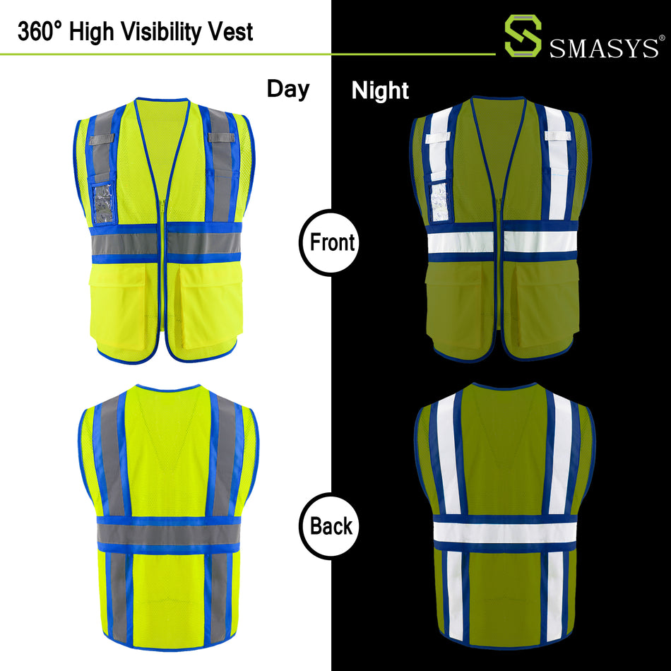 SMASYS Class 2 Contrast Color Mesh Hi Vis Safety Vest