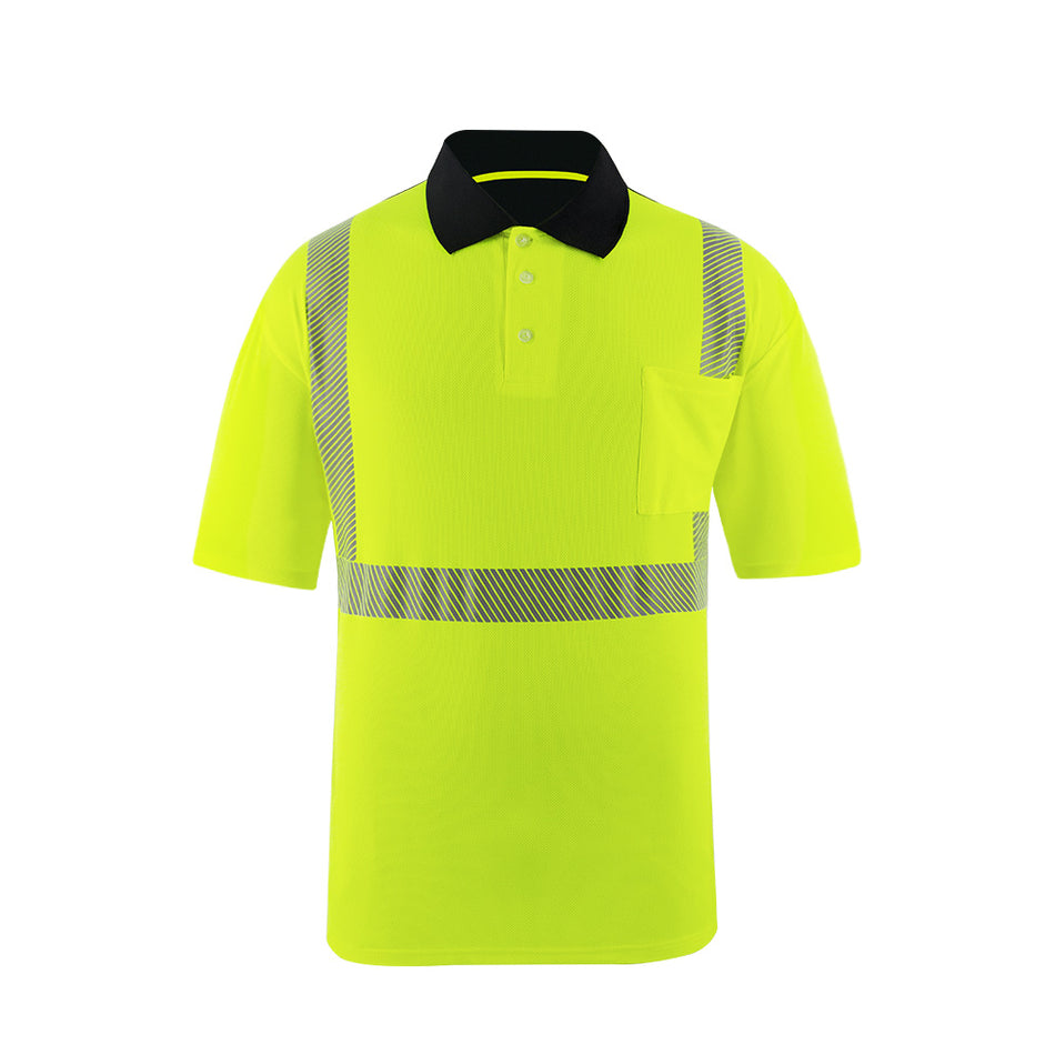 SMASYS Back Contrasting Colors Safety Polo Fluorescent Yellow Hi Vis Shirt