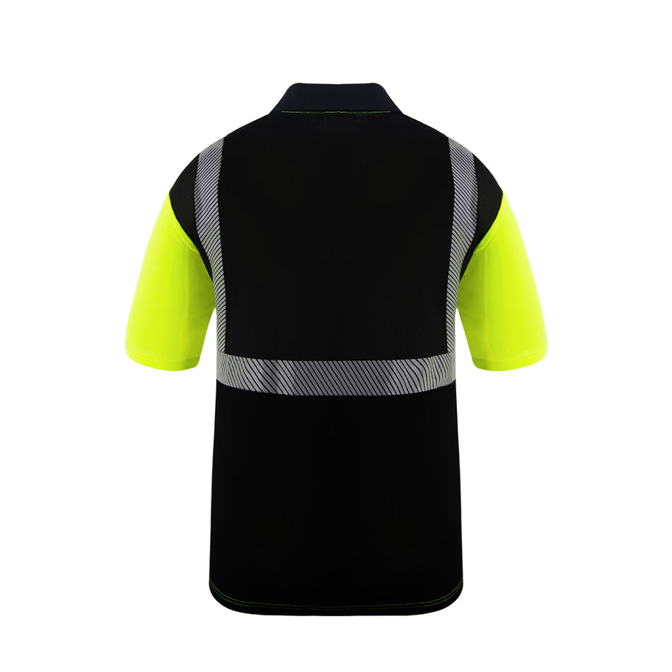 SMASYS Back Contrasting Colors Safety Polo Fluorescent Yellow Hi Vis Shirt