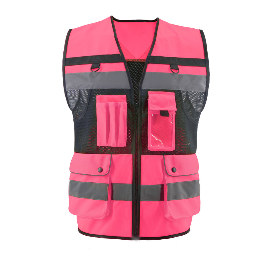 SMASYS Safety Vest with 7 Pockets, Zipper and Padded Neck, High Visibility Reflective Vest