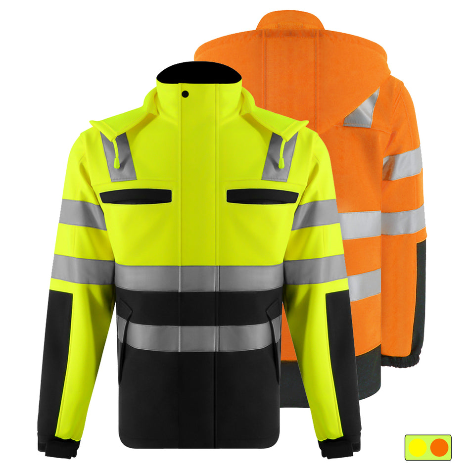 SMASYS High Visibility Waterproof Softshell Safety Jacket with Detachable Hat