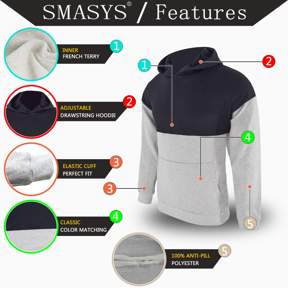 SMASYS French Terry Fabric Contrast Color Pullover Men Hoodies