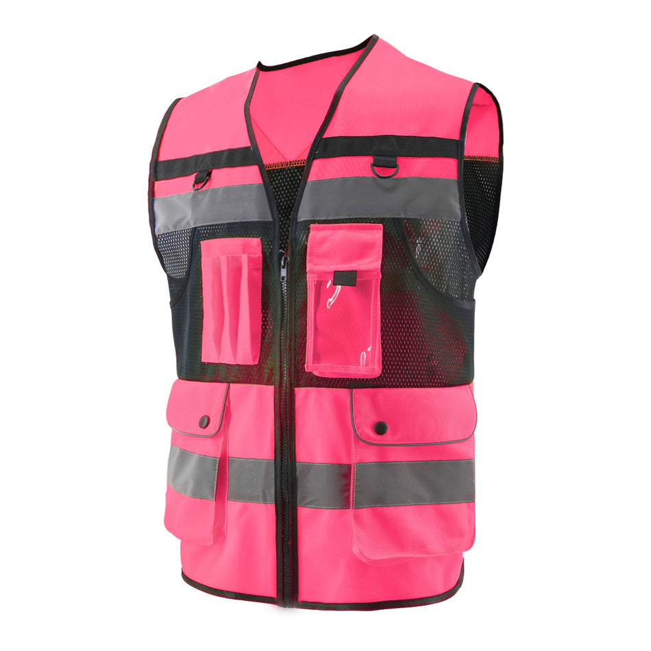SMASYS Safety Vest with 7 Pockets, Zipper and Padded Neck, High Visibility Reflective Vest