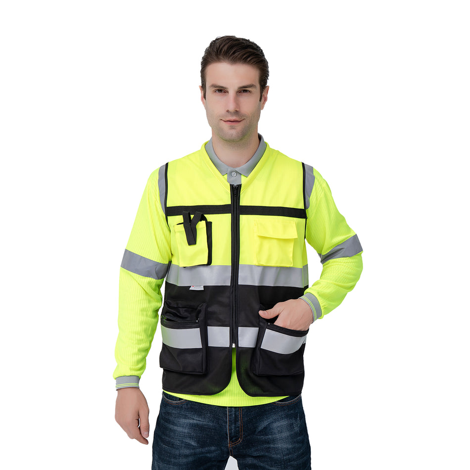 SMASYS Construction High Visibility Security Work Safety Vest with Zipper