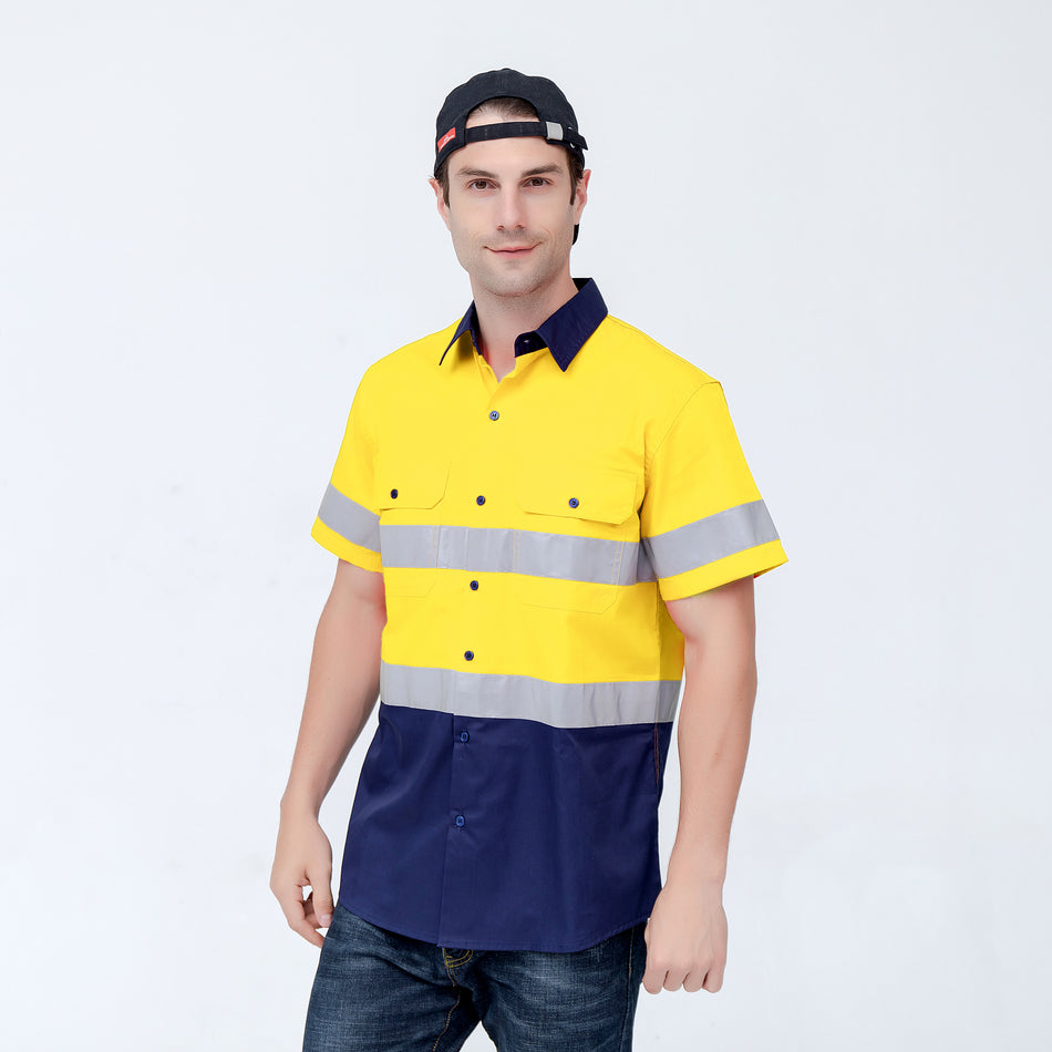 SMASYS Fluorescent Reflective Uniform Shirts Hi Vis Safety Construction Workwear