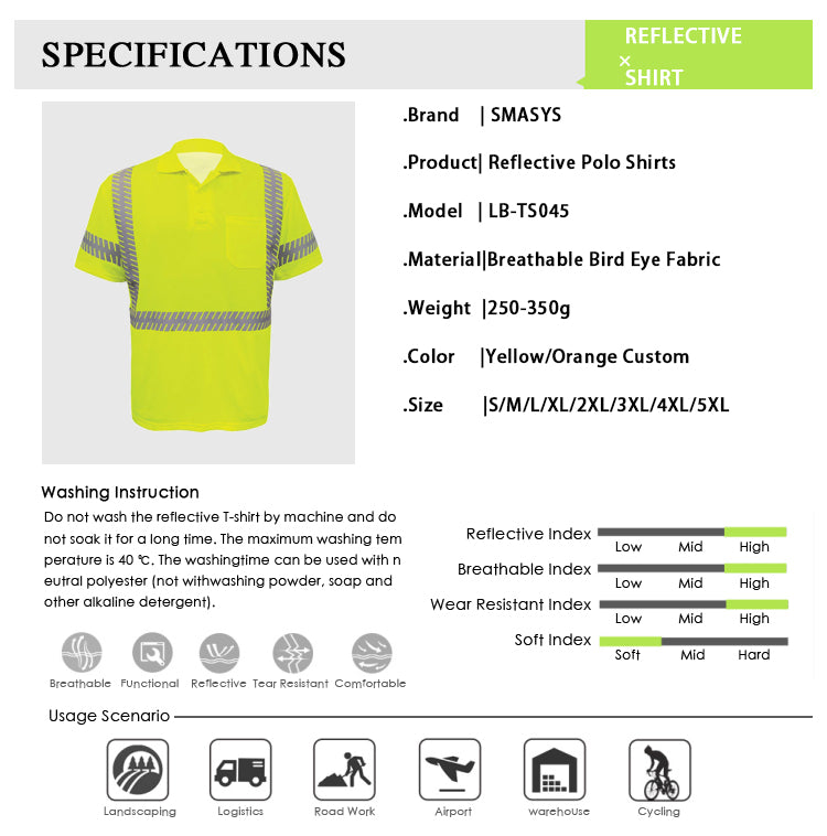 SMASYS Bird Eye Work High Vis Safety Polo Shirts