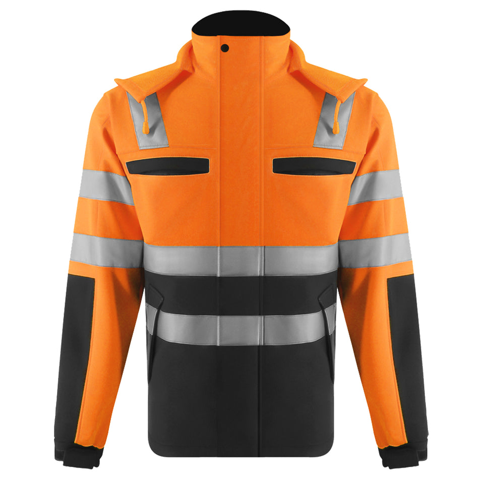 SMASYS High Visibility Waterproof Softshell Safety Jacket with Detachable Hat