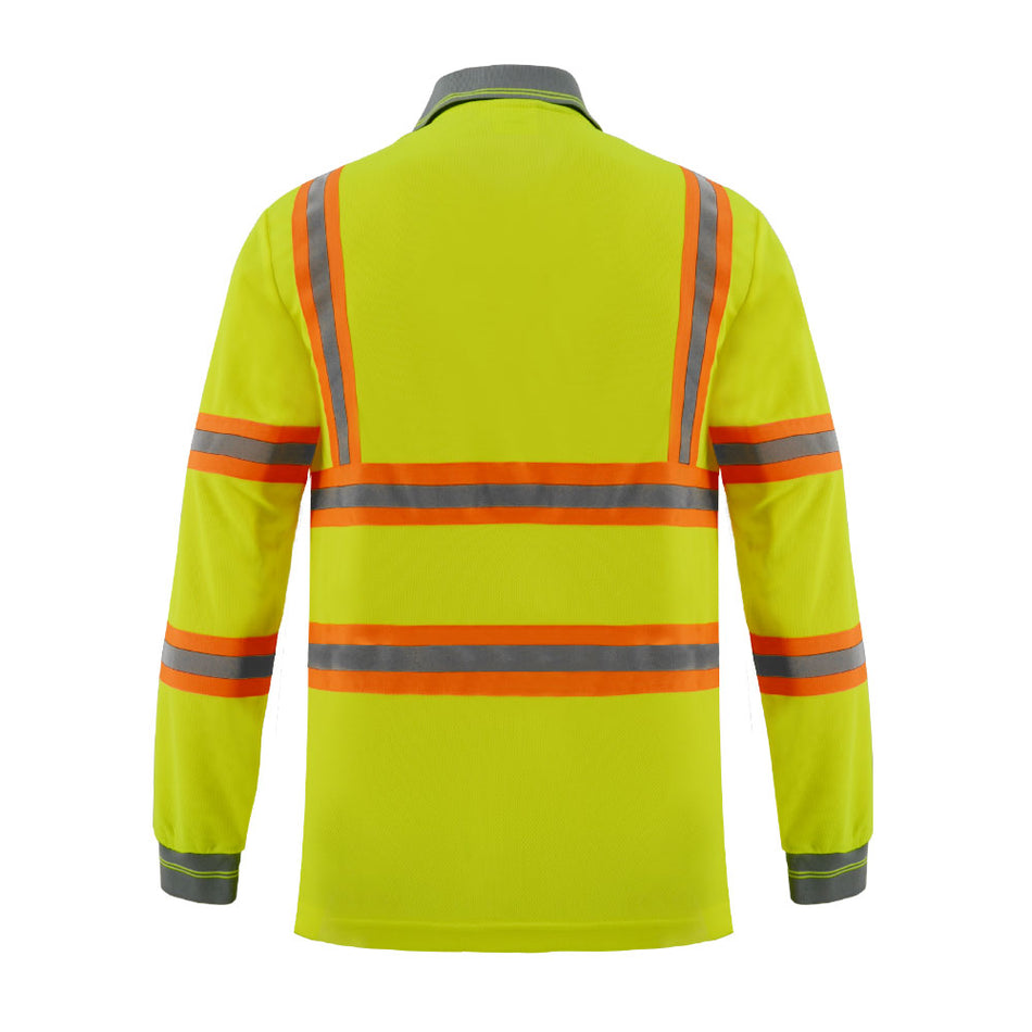 SMASYS Hi-Vis Safety Long Sleeve Polo Reflective Work Shirt